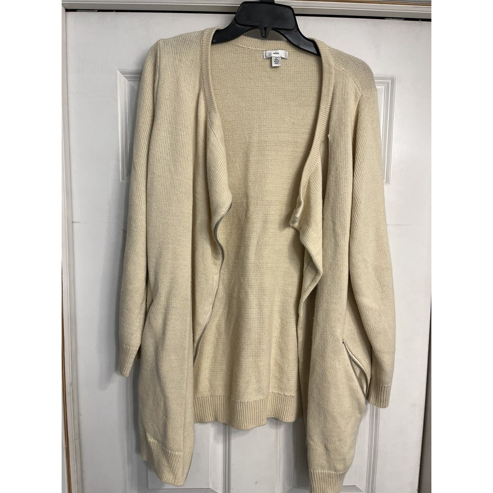 Ellos Womens 1X Cardigan Full Zip Sweater Jacket Pockets 22 24